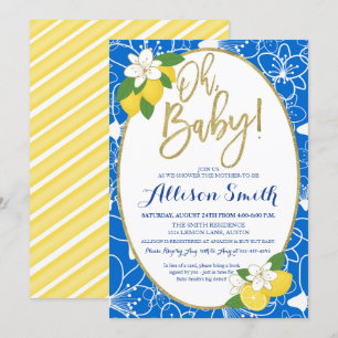 Invitation Citron Baby shower bébé Garçon bleu jaune or
