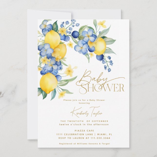 Invitation Citron bleu Floral Baby shower italien (Devant)