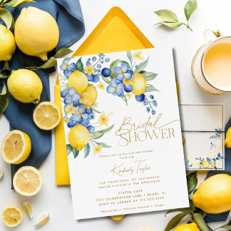 Invitation Citron bleu Floral Fête des mariées italienne
