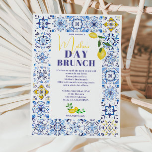 Invitation Citron bleu italien carrelage aquarelle jour de la