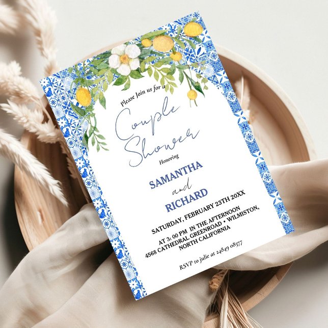 Invitation Citron Bleu Méditerranéen Italien Douche Couple (Créateur téléchargé)