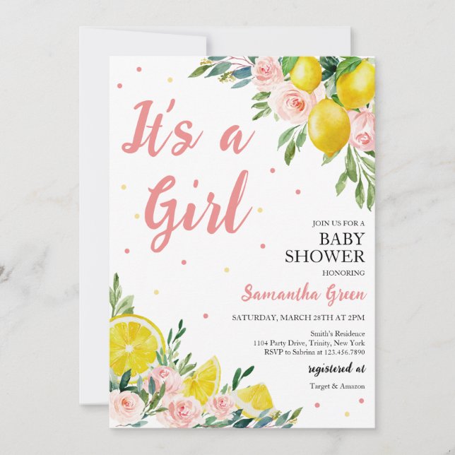Invitation Citron C'est un Baby shower de fille (Devant)