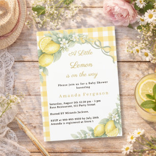 Invitation Citron ciré été gingham noeud Baby Shower