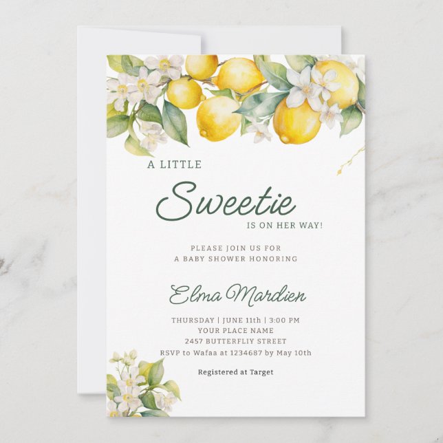 Invitation Citron Citrus Baby shower botanique méditerranéen (Devant)