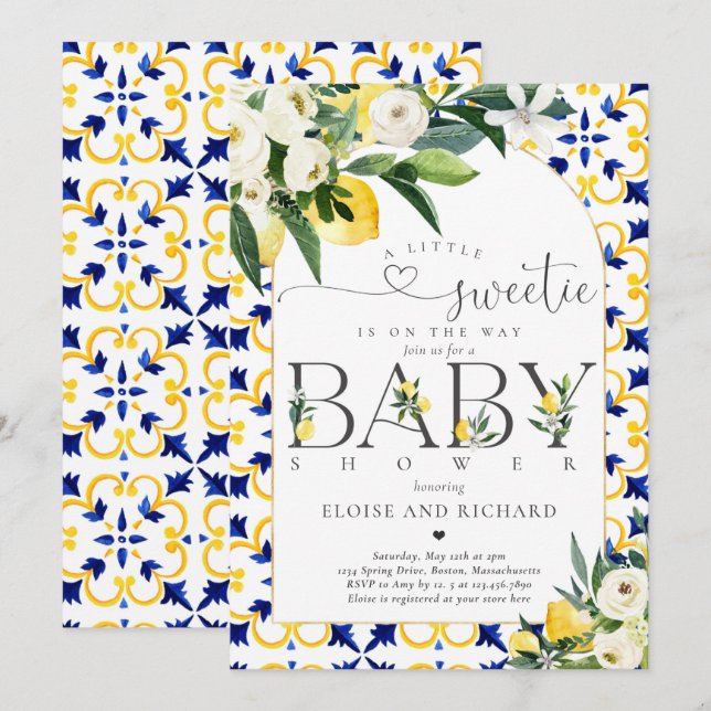 Invitation Citron Citrus Baby shower botanique méditerranéen (Devant / Derrière)