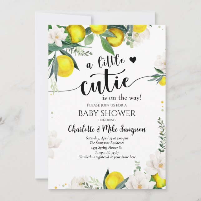 Invitation Citron Citrus Baby shower botanique méditerranéen (Devant)