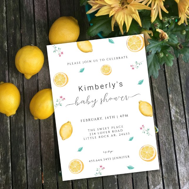 Invitation Citron Citrus Baby shower d'été méditerranéen (Lemon Citrus Mediterranean Summer Baby Shower Invitation)