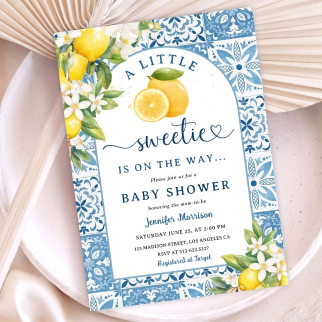 Invitation Citron Citrus Baby shower méditerranéen Carrelage  (Créateur téléchargé)