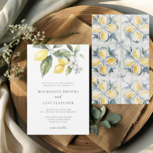 Invitation Citron Citrus Carreaux méditerranéens Mariage natu