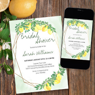 Invitation Citron Citrus Or Gold Frame Lavage Menthe Mariage