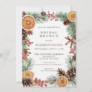 Invitation Citron Cône de Pin Houx Noël Réception de Mariage