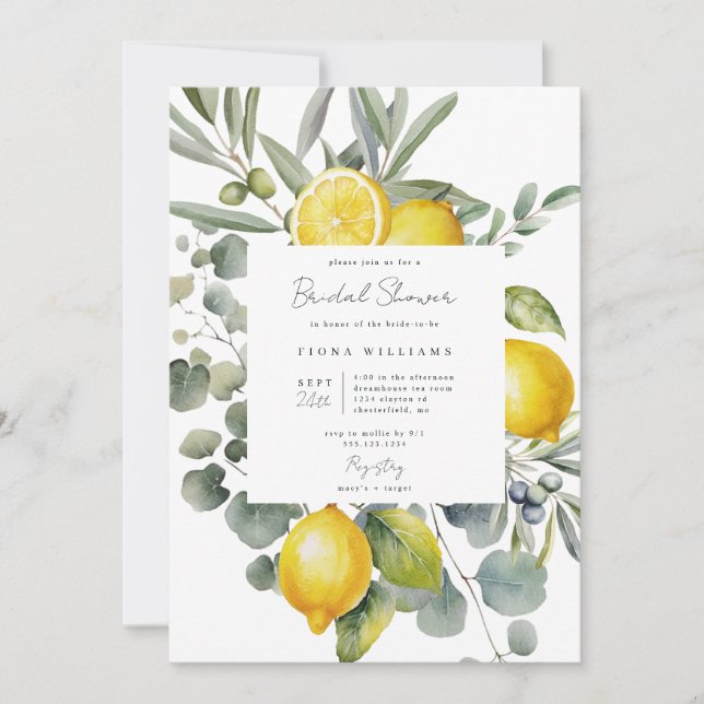 Invitation Citron et Fête des mariées d'olive (Devant)
