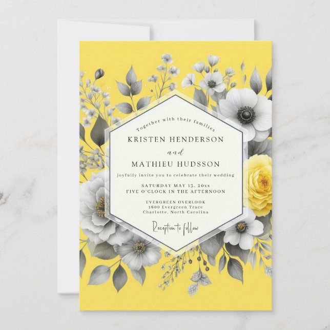 Invitation Citron Graphite Flora Wedding (Devant)
