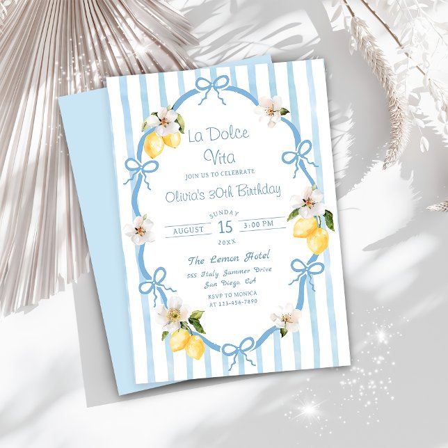 Invitation Citron italien La Dolce Vita Anniversaire rayé (Créateur téléchargé)