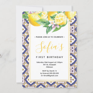 Invitation Citron jaune 1er anniversaire fête d'été