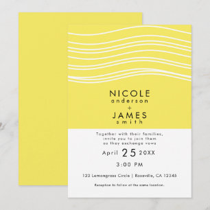 Invitation Citron jaune et vague blanche mariage moderne