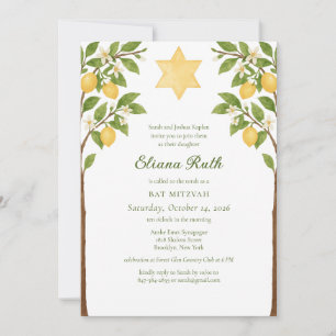 Invitation Citron juif Floral Star de David Bat mitzvah