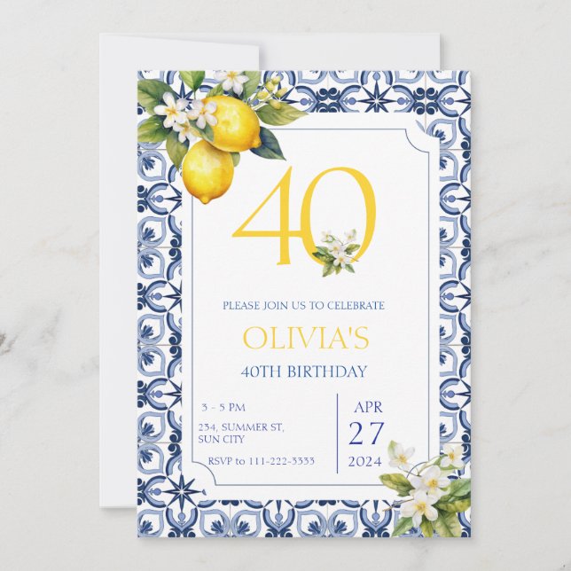 Invitation Citron méditerranéen 40e anniversaire n'importe qu (Devant)