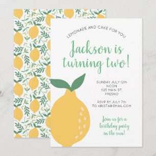 Invitation Citron mignonne 2e anniversaire Turner deux
