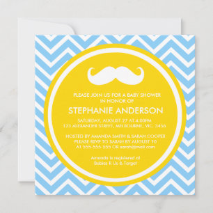 Invitation Citron or gris chevron moustache bébé douche