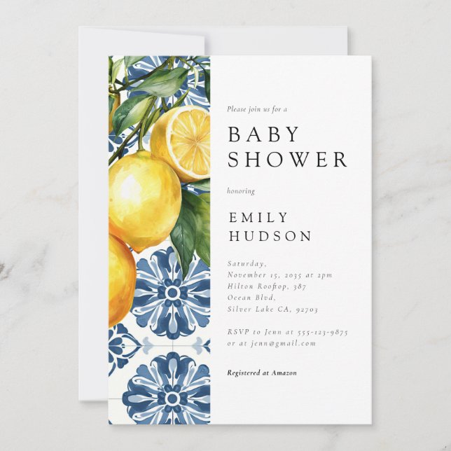 Invitation Citron Positano Baby shower italien (Devant)