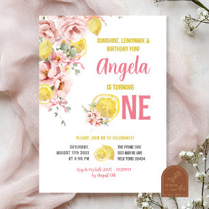 Invitation Citron rose flou sucré un premier anniversaire