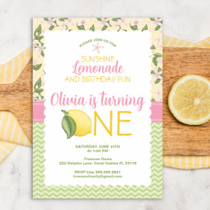 Invitation Citron rose Premier Anniversaire Soleil
