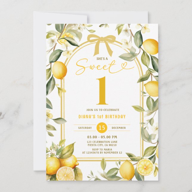 Invitation Citron sucré Un 1er anniversaire (Devant)