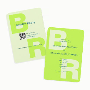 Invitation Citron Vert Gras Gras Initial QR Mariage