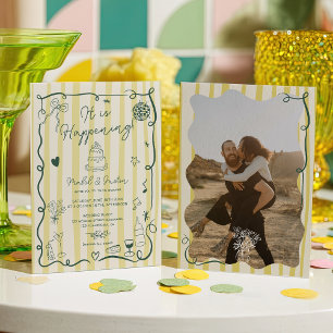 Invitation Citron Vert mariage photo rayures dessinées à la m