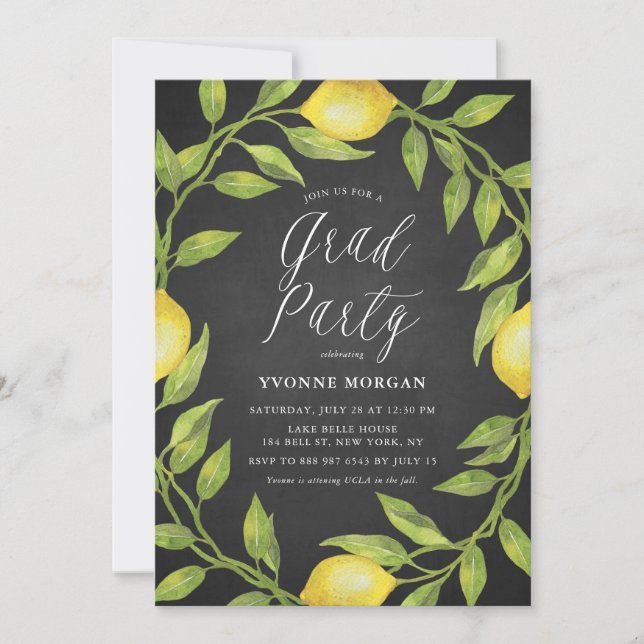 Invitation Citron vert Wreath Rustic Chalkboard Graduation (Devant)