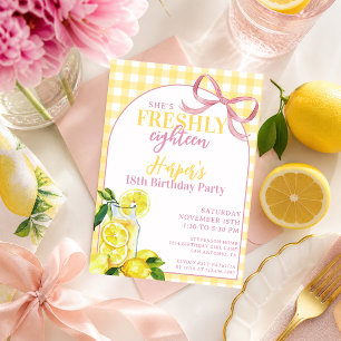 Invitation Citronnade Rose Jaune Mignon Gingham Fraîchement A