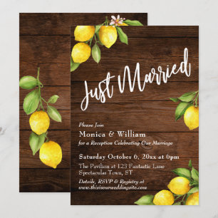 Invitation Citrons à l'aquarelle Juste Mariés sur Bois Rustiq