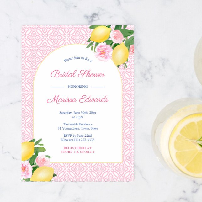Invitation Citrons Arch Fête des mariées Rose Et Blanc (Créateur téléchargé)