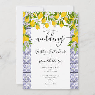 Invitation Citrons Carreaux de verdure Mariage de script