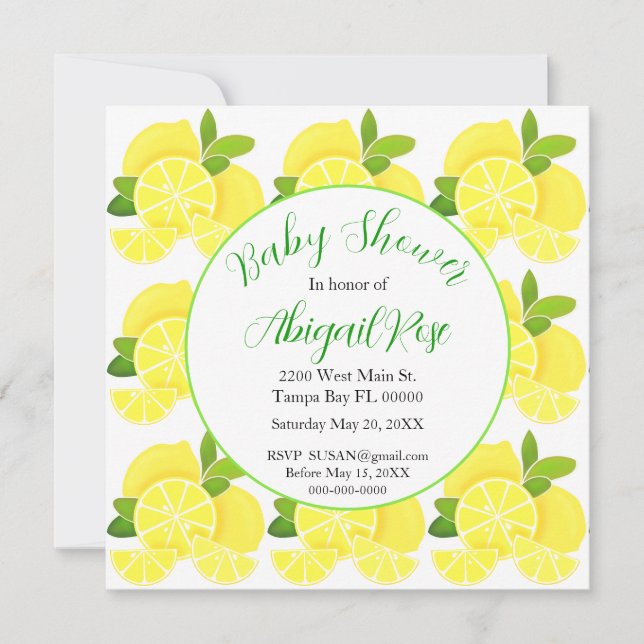 Invitation Citrons citrus tropical jaune BabyDouche (Devant)