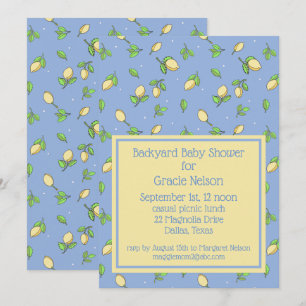 Invitation Citrons de Baby shower de pique-nique bleu