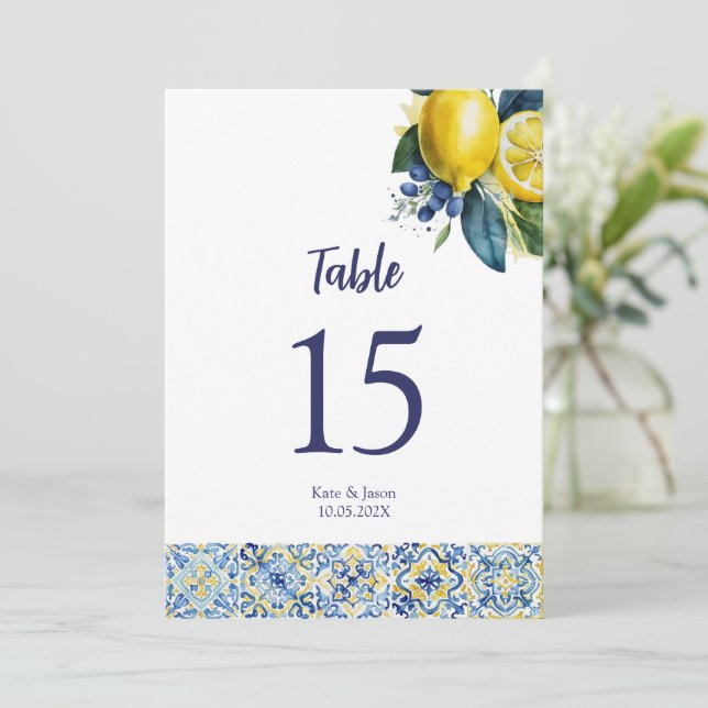 Invitation Citrons et carreaux mariage personnalisé Numéro de (Debout devant)