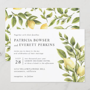 Invitation Citrons et feuillage mariage botanique