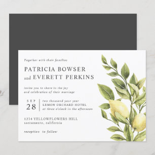 Invitation Citrons et feuillage mariage botanique