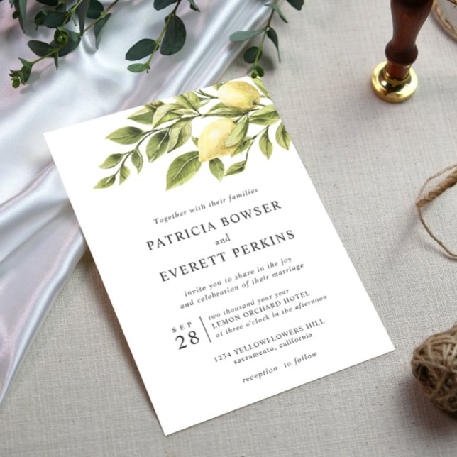 Invitation Citrons et mariage botanique feuille (Créateur téléchargé)