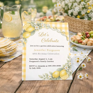 Invitation Citrons gingham jaune anniversaire jardin d'été