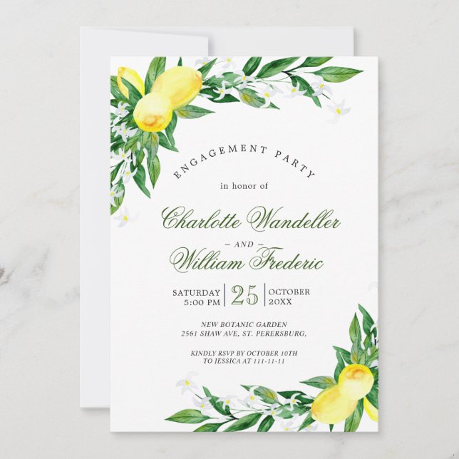 Invitation Citrons Green Blossom Engagement Party (Devant)