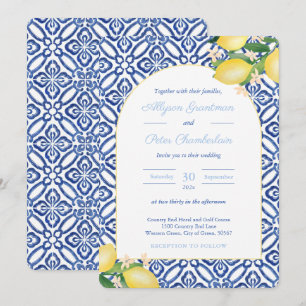 Invitation Citrons italiens Arch Forme Bleu Carreaux blancs M