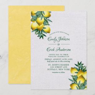 Invitation Citrons Jaunes Vigne Verdure Aquarelle Mariage En