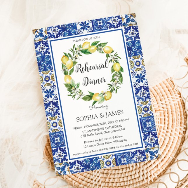 Invitation Citrons mosaïque Carrelage méditerranéen Dîner de  (Créateur téléchargé)