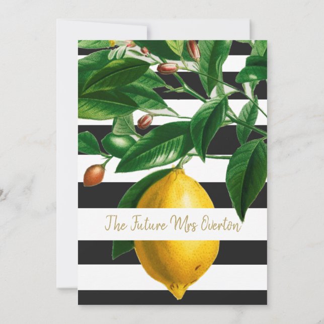 Invitation Citrons Noir Blanc Bande Moderne Chic (Dos)