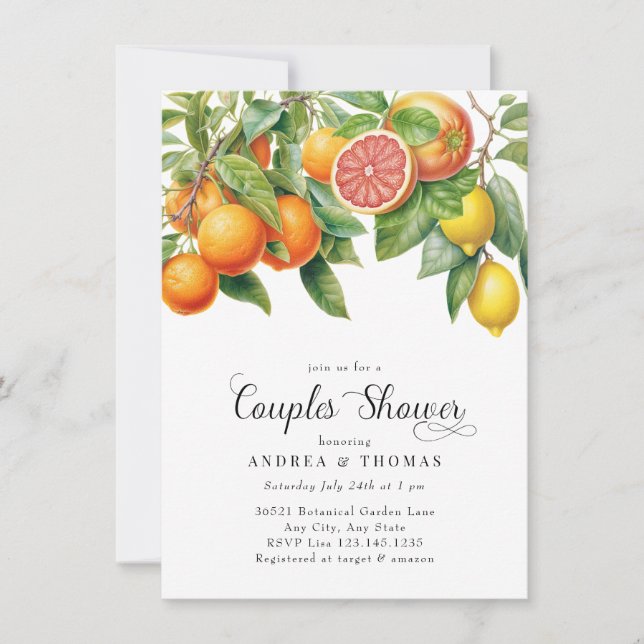 Invitation Citrons orange | Agrumes | Douche Couples (Devant)