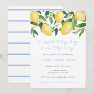 Invitation Citrons Poudre Bleu Sweet Boy Baby shower