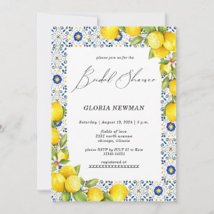 Invitation Citrons romantiques et carreaux bleus Fête des mar